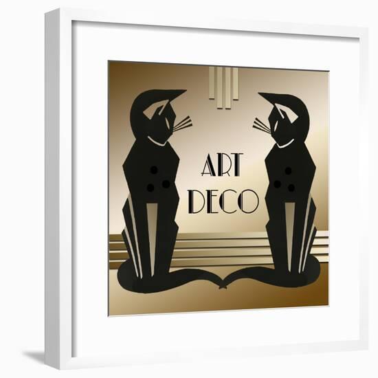 Art Deco Cats 1-Art Deco Designs-Framed Giclee Print