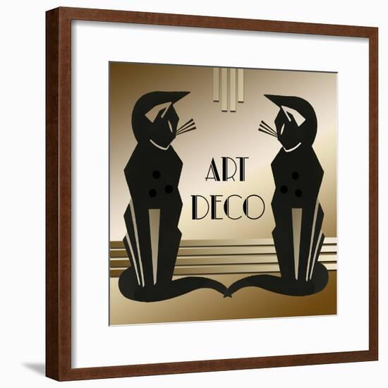 Art Deco Cats 1-Art Deco Designs-Framed Giclee Print
