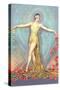 Art Deco Dancer with Poppies-null-Stretched Canvas