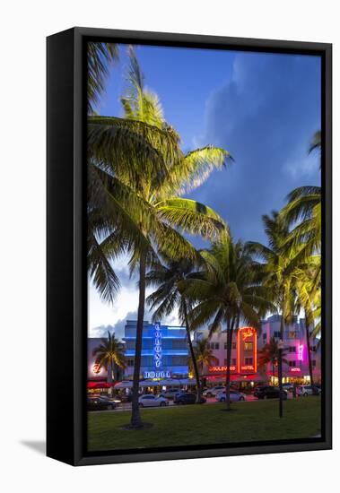 Art Deco District, Ocean Drive, South Beach, Miami Beach, Miami, Florida, USA-Gavin Hellier-Framed Stretched Canvas