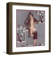 Art Deco Female and Flowers-null-Framed Art Print