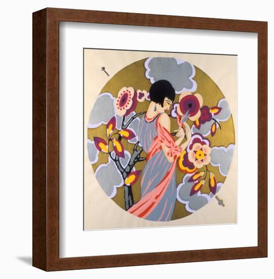 Art Deco Female in a Circle-null-Framed Art Print