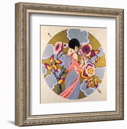 Art Deco Female in a Circle-null-Framed Art Print