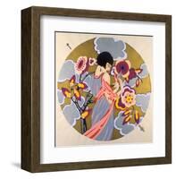 Art Deco Female in a Circle-null-Framed Art Print