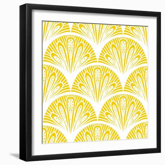 Art Deco Geometric Pattern in Bright Yellow-tukkki-Framed Art Print