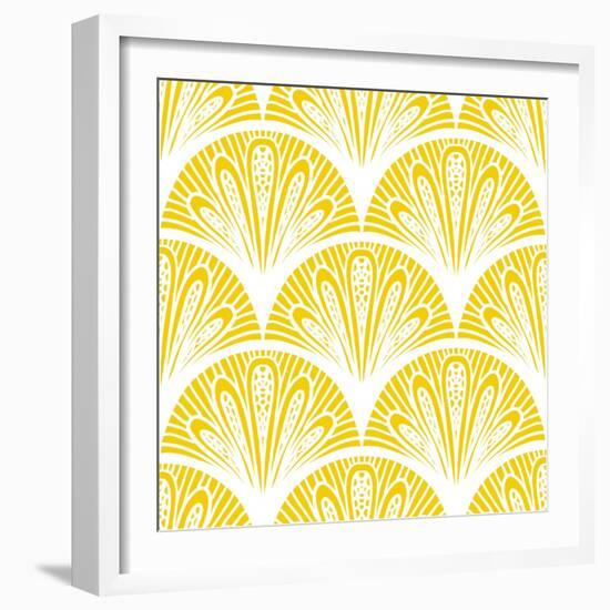 Art Deco Geometric Pattern in Bright Yellow-tukkki-Framed Art Print