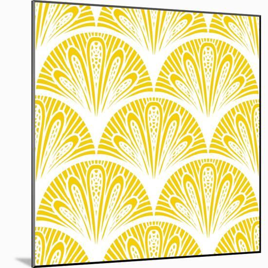 Art Deco Geometric Pattern in Bright Yellow-tukkki-Mounted Art Print