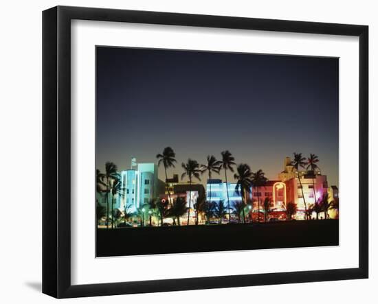 Art Deco Hotels at Dusk, Miami Beach, Florida, USA-Walter Bibikow-Framed Premium Photographic Print