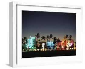 Art Deco Hotels at Dusk, Miami Beach, Florida, USA-Walter Bibikow-Framed Premium Photographic Print