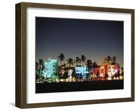 Art Deco Hotels at Dusk, Miami Beach, Florida, USA-Walter Bibikow-Framed Photographic Print