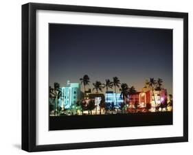 Art Deco Hotels at Dusk, Miami Beach, Florida, USA-Walter Bibikow-Framed Photographic Print