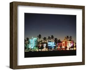 Art Deco Hotels at Dusk, Miami Beach, Florida, USA-Walter Bibikow-Framed Photographic Print