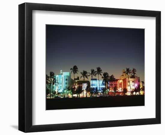 Art Deco Hotels at Dusk, Miami Beach, Florida, USA-Walter Bibikow-Framed Photographic Print