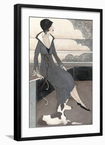 Art Deco Lady with Dog-Megan Meagher-Framed Art Print