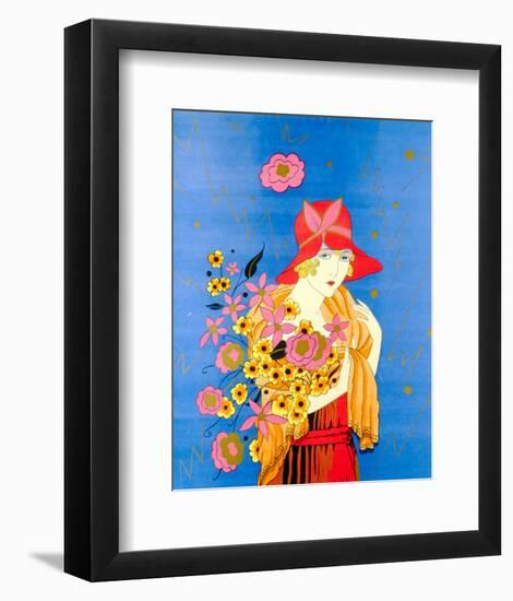 Art Deco Lady with Flowers-null-Framed Giclee Print