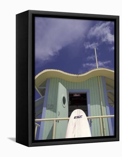 Art Deco Lifeguard Station, South Beach, Miami, Florida, USA-Robin Hill-Framed Stretched Canvas