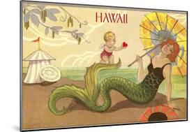 Art Deco Mermaid on Beach-null-Mounted Art Print