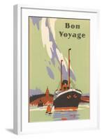 Art Deco Ocean Liner, Bon Voyage-null-Framed Art Print