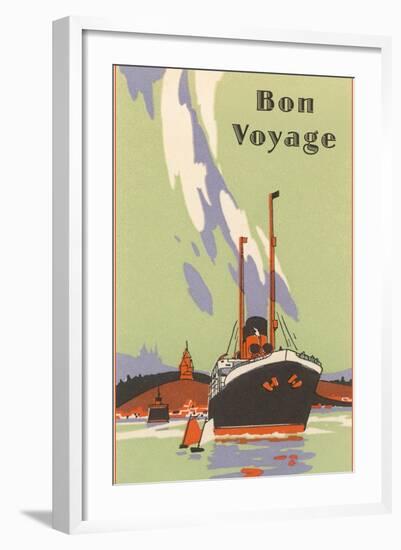 Art Deco Ocean Liner, Bon Voyage-null-Framed Art Print