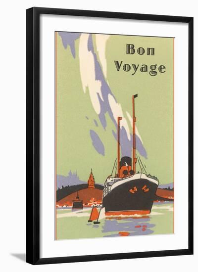 Art Deco Ocean Liner, Bon Voyage-null-Framed Art Print