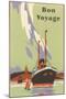 Art Deco Ocean Liner, Bon Voyage-null-Mounted Art Print