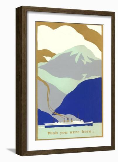 Art Deco Ocean Liner, Wish You Were Here-null-Framed Art Print