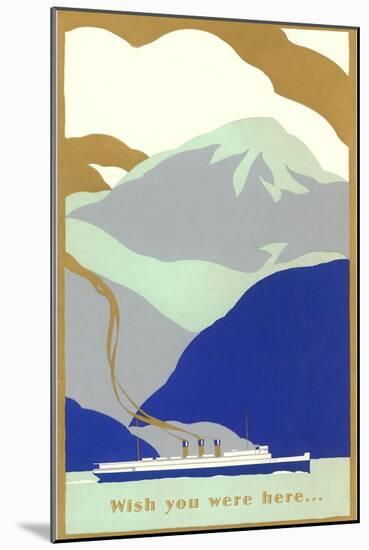 Art Deco Ocean Liner, Wish You Were Here-null-Mounted Art Print