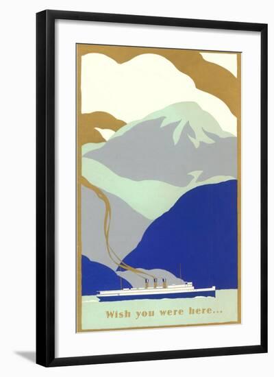 Art Deco Ocean Liner, Wish You Were Here-null-Framed Art Print