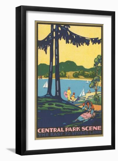 Art Deco Poster, Central Park Scene, New York City-null-Framed Art Print