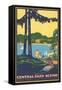 Art Deco Poster, Central Park Scene, New York City-null-Framed Stretched Canvas