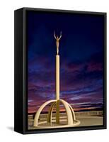 Art Deco Statue at Sunrise Over the Pacific Ocean, Napier, North Island, New Zealand-Don Smith-Framed Stretched Canvas