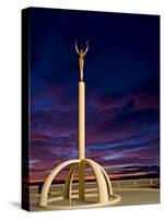 Art Deco Statue at Sunrise Over the Pacific Ocean, Napier, North Island, New Zealand-Don Smith-Stretched Canvas