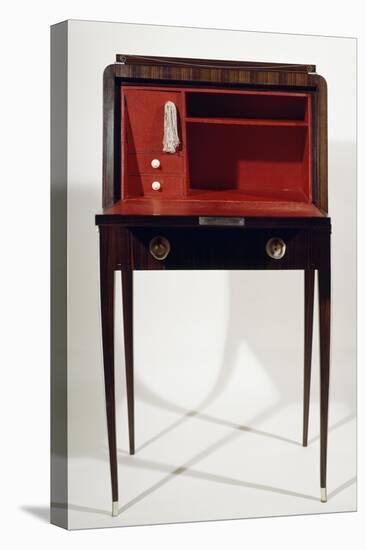 Art Deco Style Drop Leaf Desk, with Long Slender Legs, Macassar Ebony, Ivory, Red Leather Interior-Jacques-emile Ruhlmann-Stretched Canvas