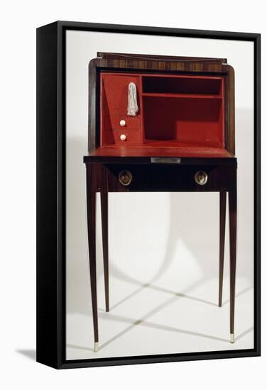 Art Deco Style Drop Leaf Desk, with Long Slender Legs, Macassar Ebony, Ivory, Red Leather Interior-Jacques-emile Ruhlmann-Framed Stretched Canvas