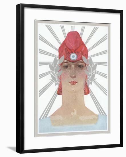 Art Deco Woman with Laurel Wreath and Red Hat-null-Framed Art Print