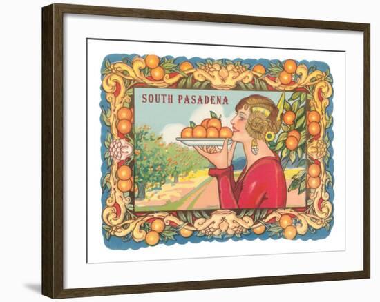 Art Deco Woman with Oranges, South Pasadena, California-null-Framed Art Print