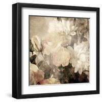 Art Floral Vintage Light Sepia Blurred Background with White Asters and Roses-Irina QQQ-Framed Art Print