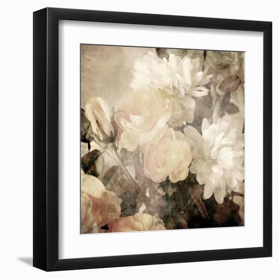 Art Floral Vintage Light Sepia Blurred Background with White Asters and Roses-Irina QQQ-Framed Art Print