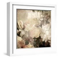 Art Floral Vintage Light Sepia Blurred Background with White Asters and Roses-Irina QQQ-Framed Art Print