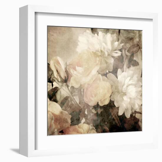 Art Floral Vintage Light Sepia Blurred Background with White Asters and Roses-Irina QQQ-Framed Art Print