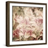 Art Floral Vintage Sepia Background with Light Pink Lilies-Irina QQQ-Framed Art Print