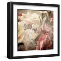 Art Floral Vintage Sepia Blurred Background with White and Pink Roses-Irina QQQ-Framed Art Print