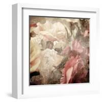 Art Floral Vintage Sepia Blurred Background with White and Pink Roses-Irina QQQ-Framed Art Print