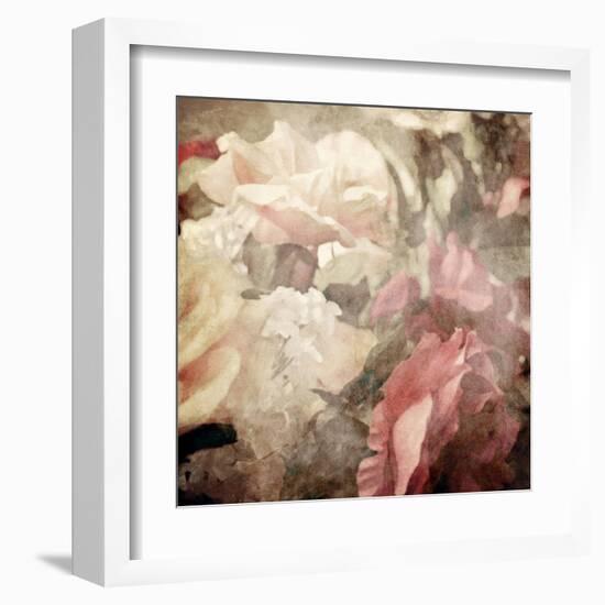 Art Floral Vintage Sepia Blurred Background with White and Pink Roses-Irina QQQ-Framed Art Print