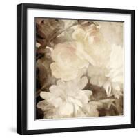 Art Floral Vintage Sepia Blurred Background with White Asters and Roses-Irina QQQ-Framed Art Print