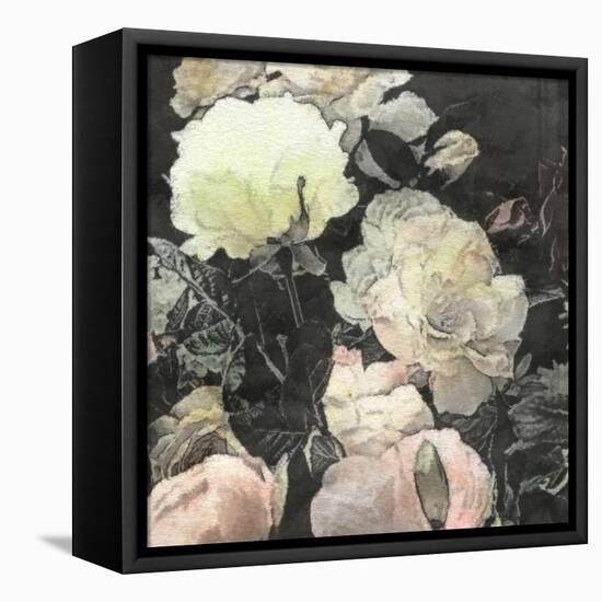 Art Floral Vintage Watercolor Background with White and Light Pink Roses and Peonies-Irina QQQ-Framed Stretched Canvas