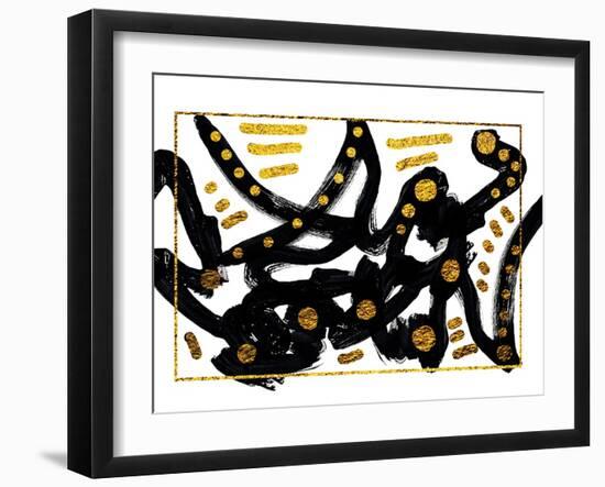 Art&Gold. Painting. Natural Luxury. Black Paint Stroke Texture on White Paper. Abstract Hand Painte-CARACOLLA-Framed Art Print