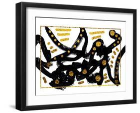 Art&Gold. Painting. Natural Luxury. Black Paint Stroke Texture on White Paper. Abstract Hand Painte-CARACOLLA-Framed Art Print