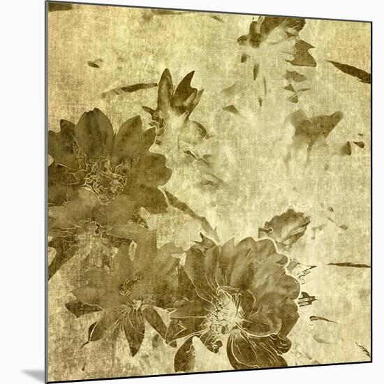 Art Grunge Floral Vintage Watercolor Sepia Background with Peonies-Irina QQQ-Mounted Art Print