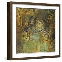 Art Grunge Stylized Damask Floral Pattern Background in Golden and Green Colors-Irina_QQQ-Framed Art Print